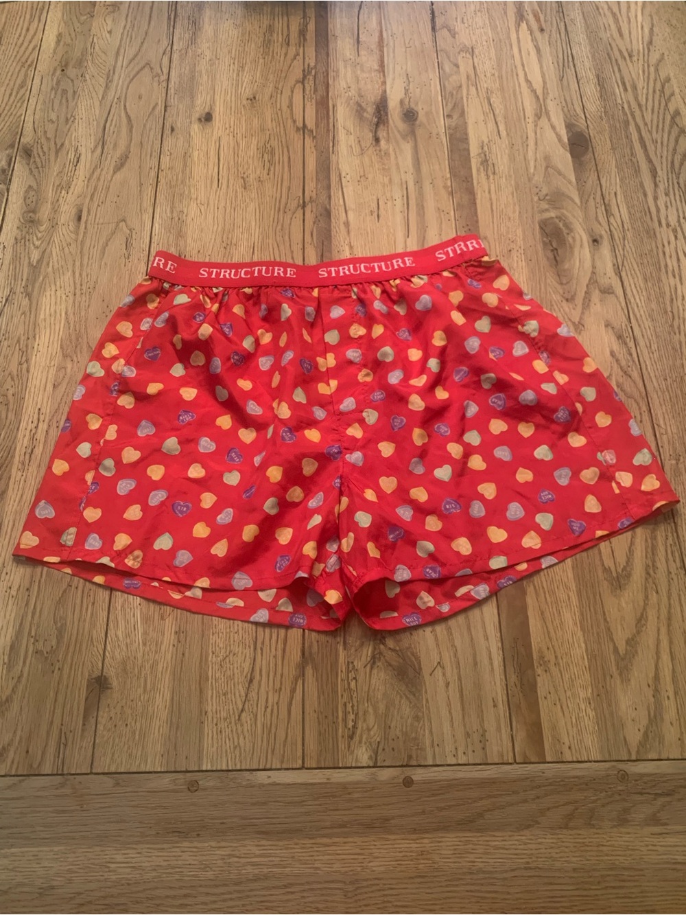 Vintage Structure Red Heart-Print Men’s Silk Boxers